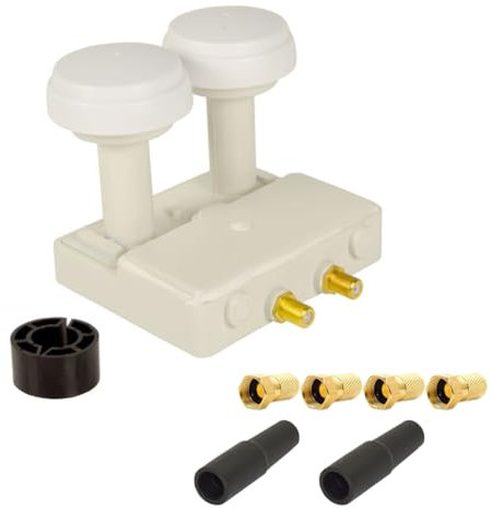 Premium X Monoblock 6° Twin LNB WE 0,1dB Astra 19,2° Hotbird 13° HDTV FullHD 3D und Ultra HD 4K tauglich für 2 Teilnehmer + 2X Gummitülle und 4X F-Stecker