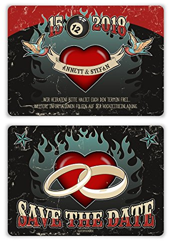 60 x Hochzeit Save the Date Karten Hochzeitskarten mit Ihrem Text - Rockabilly
