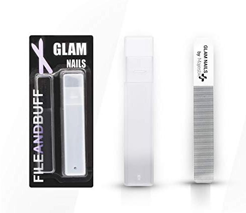 Best Glass Nail File and Buffer 2-in-1 Set with Case for Natural Healthy Fingernails Nail Care Alternative to Nail Polish by Majestik+