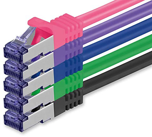 Cat 7 Cable de Red Ethernet LAN - 0,25m - 5 colores - 5 piezas - 02 Cat.7 Sftp Pimf Lszh - 10 GB s RJ45 Connectores Cat6a compatible con Cat5 Cat6 Cat7 Cat8