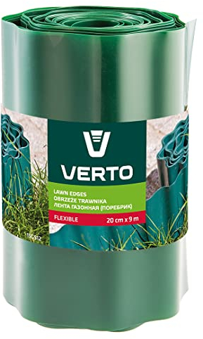 VERTO Flexible Rasen- und Beeteinfassung - Grün - 9 m Länge & 20 cm Höhe - Aus schlagfestem Kunststoff - Einfach zu montieren - Zuverlässige Wurzelsperre/Rasenkante/Beetbegrenzung