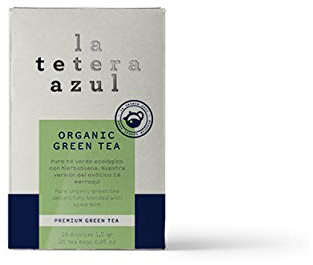 LA TETERA AZUL Té Verde Orgánico Con Hierbabuena. Té Verde Ecológico Moruno Estilo Árabe Marroquí. 20 Bolsitas De 1,5 Gramos.