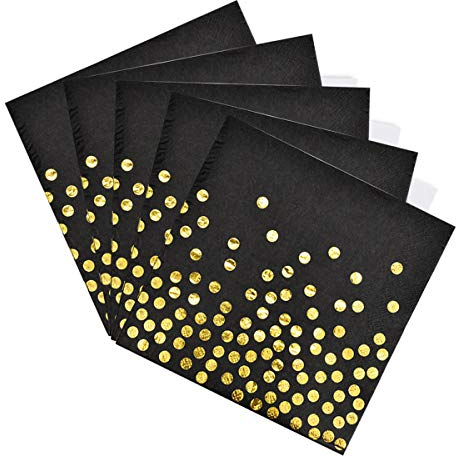 Disino 50 Stück Servietten Schwarz Gold für Party, 33 X 33 cm Servietten Papier Biologisch Abbauba für Birthday Party, Hochzeit, Weihnachten, Neujahr