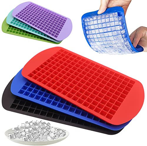 Silicone Mini Ice Cube Trays 3 Pack, 160 Crushed Ice Cube Molds Easy Release Small Ice Cube for Chilling Whiskey Cocktail, Kitchen Gadgets Stackable Ice Trays, Specialty Accessories Tool for Freezer