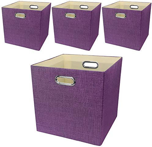 Storage Boxes, Foldable Organiser Cube Basket Bin, Thick and Heavy Duty (33×33×33cm/4pcs, Purple)