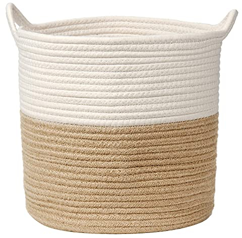 Wäschekorb Aufbewahrungskorb aus Baumwolle Seil Wäschesammler Geflochten Korb Baby Spielzeug-Aufbewahrungsbehälter mit Griff für Wohnzimmer Kinderzimmer Badzimmer 30x30CM
