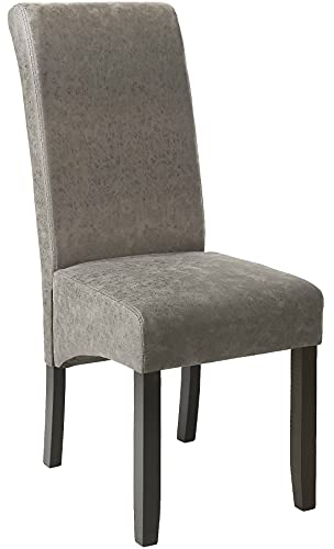 tectake 403626 Edler Esszimmerstuhl aus Kunstleder | Stuhl mit hoher Rückenlehne | qualitativ hochwertig | Stuhlbeine aus Hartholz massiv | 106 cm hoch | grau marmoriert