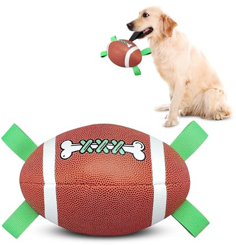 SANDA Football with Bone Design, Interactive Dog Toy for Tug of War, Birthday Gifts, Indestructible Dog Ball