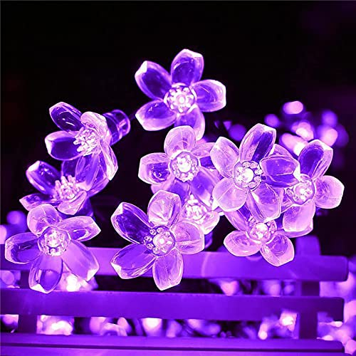 ZVO Solar Lichterkette Außen Blumen, 7M 50 LED Solar Lichterkette Aussen Blühen Blume Kirschblüten, 8 Modus IP65 Wasserdichte Solarbeleuchtung für Terrasse Garten Balkon Weihnachten Deko(Lila)