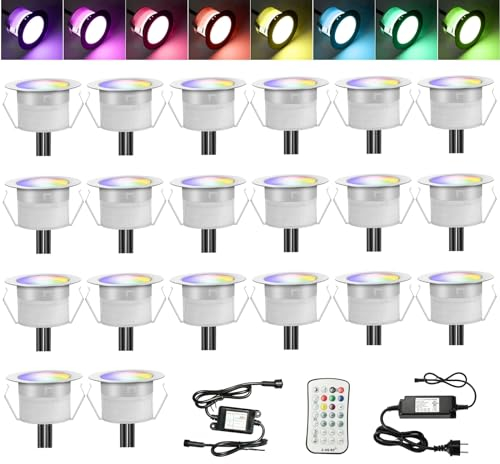 INDARUN Lampe au Sol Spot Encastrable Led Télécommandée 0.5W RGB étanche IP67 Ø45mm - éclairage pour terrasse, patio, chemin, mur, jardin, décoration, intérieur et extérieur (lot de 20)