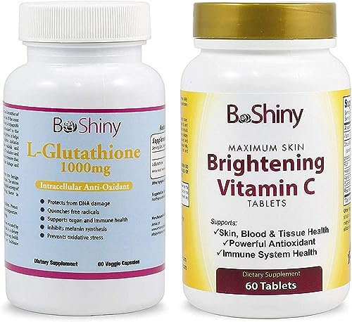 BeShiny L-Glutathione Intracellular Antioxidant 1000mg (60 Capsules) and Vitamin C 1000mg (60 Tablets) — Even Tone Skin Bundle