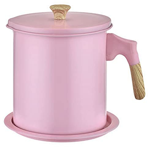VALINK Filtro de aceite de cocina, acero inoxidable, 1,4 L, mango de grano de madera, malla fina