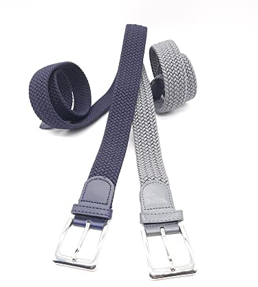 Matec 2 Stück Stretchgürtel mit 110 cm Gesamtlänge und 3,5 breit elastische geflochtene dehnbare 1 x Blau Grau, MBG110, XXL