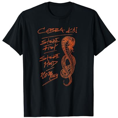 Cobra Kai Schlagen Sie Zuerst Handschriftlich Zu T-Shirt
