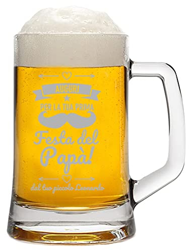 bubbleshirt Boccale Birra Papà Personalizzato Festa del Papà Auguri per la tua prima festa del papà ca 50 cl