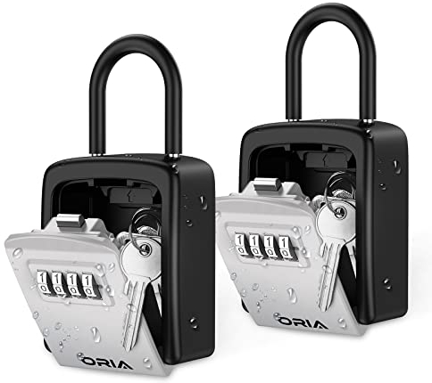 ORIA Schlüsseltresor Schlüsselbox, 2 STK. 4 Stellige Zahlencode Schlüssel Lock Box, Wasserdicht Key Box mit Abnehmbarem Haken, Hängend Schlüsselkasten, für Zuhause, Garage, Büro
