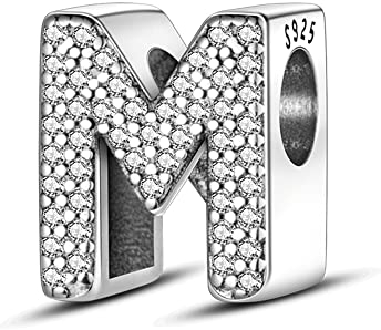 TINSLO M Alfabeto Charms Abalorios Colgante para mujer, plata de ley 925, compatible con pulseras y collares Pandora, compatible con pulseras europeas para mujeres y niñas
