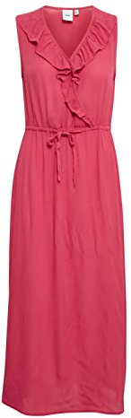 ICHI IHMARRAKECH SO DR10 Damen Freizeitkleid Kleid 100% Viskose Midikleid mit Schlitz V-Ausschnitt Ärmellos Regular-Fit