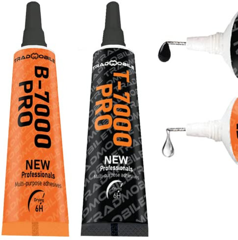 TRADMOBILE Glue B7000 Pro Transparent & T7000 Pro Black New Recipe 6h Drying Super Glue for Phone Repair Smartphone Tablet Jewelry Books Binding Leather Shoes Cards (2x110ML)