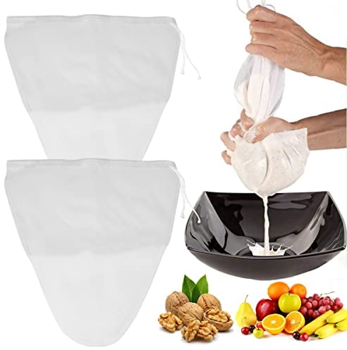 2 Piezas Tamiz Bolsas de Leche de Nuez, Colador de Yogur de Nailon, Filtro de Alimentos, Malla Fina para Queso, Jugo, Leche y Vegetales