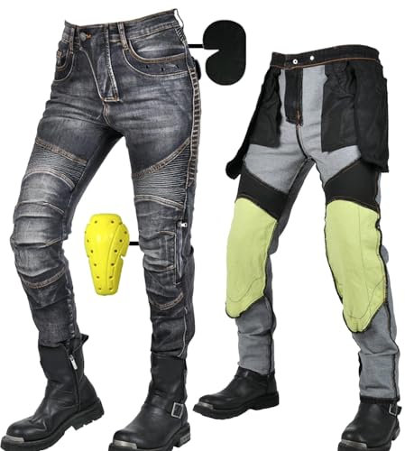 Pantalones de Moto Para Mujer/hombre Fabricados con Tela Stretch denim, Pantalón de Protección Para Motocicleta,Pantalones con Bolsillos Y 4 Almohadillas Protectoras Desmontables (Black Female-A,XS)