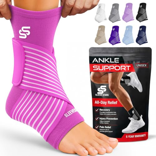 Sleeve Stars Ankle Brace Men & Women Support (Pair/M:10-12/Hot Pink) | Plantar Fasciitis, Adjustable Strap, Sprained Wrap, Customizable Foot Support, Achilles Tendonitis Relief, Compression Sleeve