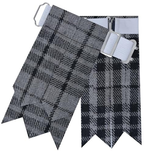 IKP - Herren Kilt-Strumpfhalter - einfarbig oder Tartanmuster, Graues Schottenkaro, M/L