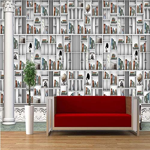 3D Wandbilder Tapete, Bibliothek Bücherregal Bücherregal Abnehmbare Tapete Zum Abziehen Und Aufkleben, Wohnzimmer, Schlafzimmer, Arbeitszimmer, Dekoration, Selbstklebende Tapete, Gro 350(B)x256(H)cm