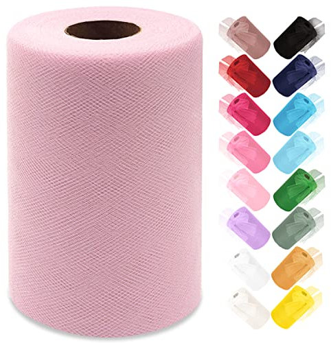 Ableme Deco Rouleau de tulle pour robe tutu, pompons, emballage cadeau, fête prénatale, décoration de mariage (rose layette) 15 cm x 91 m