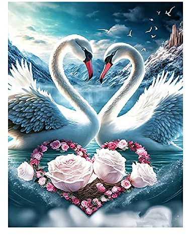 DCIDBEI 3D AI Diamond Painting Schwanenpärchen 40x50cm Diamant Painting Bilder Erwachsene Herz Diamond Painting für Valentinstag Herz Liebe Stickbilder Vorgedruckt Kreuzstich Tiere Diamant Malerei