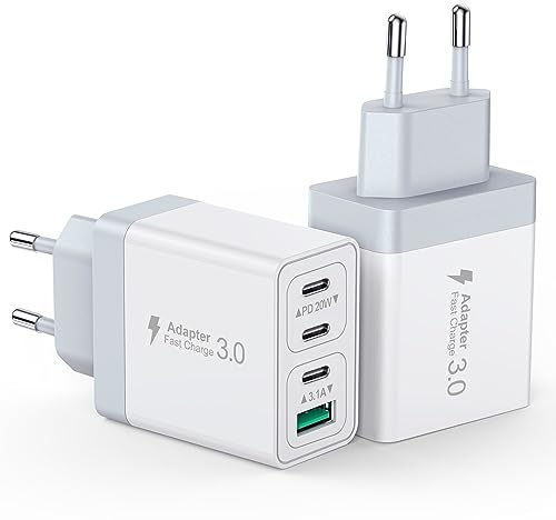 USB Ladegerät, 4-Port 40W Schnellladegerät mit USB C und USB A PD 3.0 Adapter USB Netzteil für iPhone 15 Pro Max/14 Pro Max/13/12/11/XS/XR 8 7, Samsung S23 Ultra, Handy ladegerät USB C Ladestecker