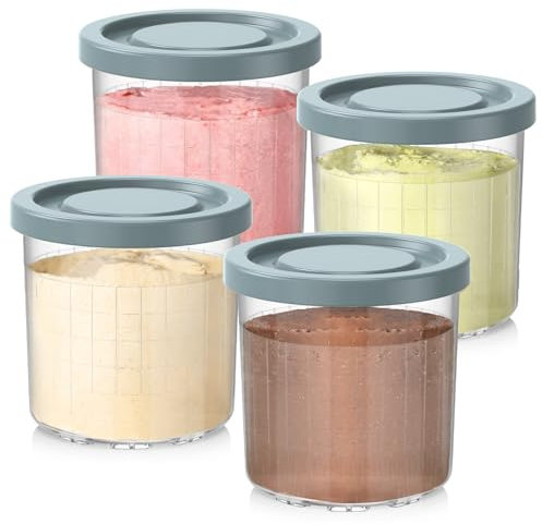 DENEBORE Recipientes para helado, 4 unidades, tazas adicionales de repuesto para pintas y tapas Ninja Creami, compatibles con máquinas de helado NC300, NC301 y NC299AMZ Series (Original 4 Pack-2)