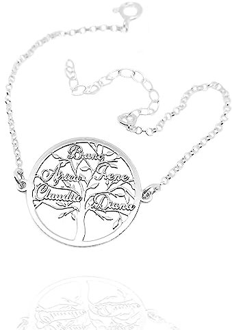 Pulsera Árbol de la Vida para Mujer con Nombres Fabricado en Plata de Ley 925/1000. Regalo Día de la Madre. Regalo Navidad. Personalizado. (Pulsera Árbol)