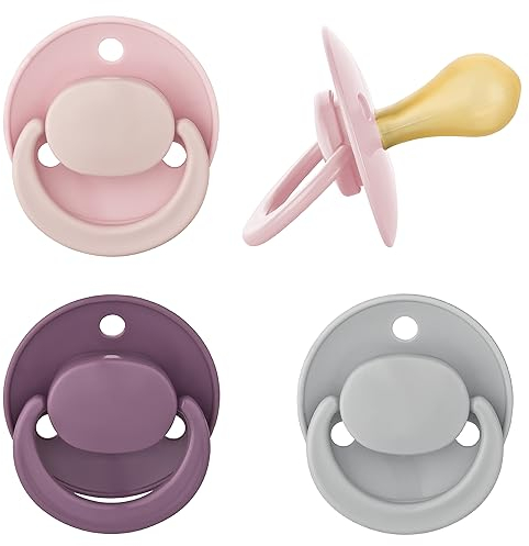babynova Latex Baby Schnuller 4er-Set mit Kirschform – Für Babys von 0-24 Monate - Nuckel aus Naturkautschuk – BPA-frei – Made in Germany - Rosa & Grau