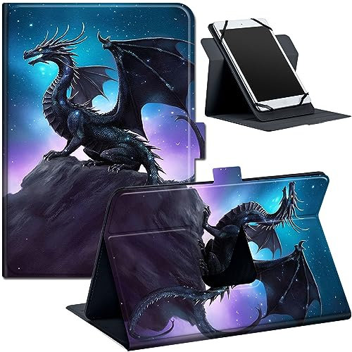 Universal 7-8 Inch Tablet Case with 360° Rotation for Fire HD 8, Galaxy Tab A7 Lite 8.7, Tab A 8.4 2020, iPad mini, Lenovo, Slim PU Leather Cover for 7-9 Tablets, Pterosaur