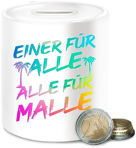 Spardose - Urlaub - Einer für alle Alle für Malle I Mallorca Party I Malle für alle - Unisize - Weiß - urlaubskasse reisekasse Urlaubs Reise spardosen Reisen zum urlaubsreif sprüche Kasse dose