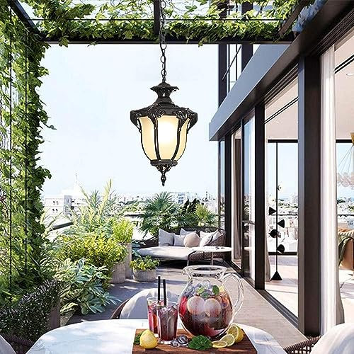Mengjay Vintage Pendant Lights Outdoor Waterproof Ceiling Lights Industrial Iron Glass Hanging Chandelier Lighting for Porch, Corridor, Villa, Yard, Indoor, E27