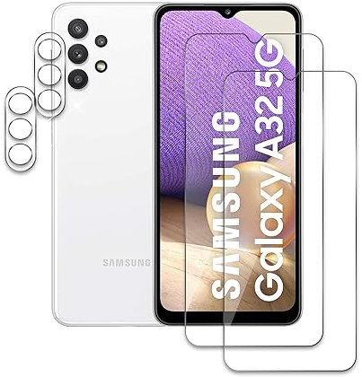 2 Pièces Verre Trempé pour Samsung Galaxy A32 5G avec 2 Pièces Protection d'Objectif de Caméra, Film en Protection Écran, Sans Bulles, Anti -Rayures, Dureté 11H Film Protecteur Vitre