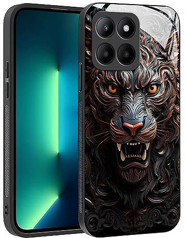 YUXING Cover per Honor 70 Lite 5G / Honor X6 / Honor X8 5G - Abstact Art Geometry Pattern Antigraffio Vetro Back Cover, Custodia Antiurto Antiscivolo Sottile (Tiger)