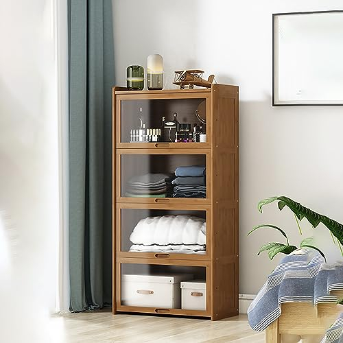 Vitrine mit Acryl-SchranktüR, Curio-Schrank mit 4 Regalen, Akzentschrank Aus Holz und Metall Im Landhausstil mit Stauraum, Industrielles Kleines Buffet-Sideboard füR KüChe und Esszimmer 1-4 Brown