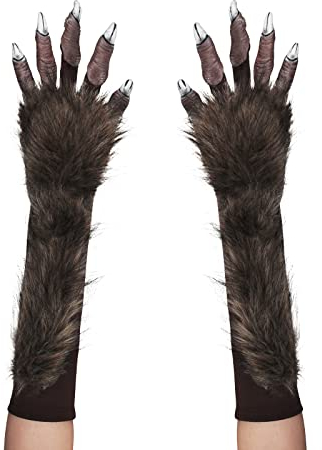 JNGUOSICN Wolf Paw Handschuhe Erwachsene, Halloween Simulation Werwolf Plüsch Handschuhe, Tier Pfote Bär Monster Claws Wolf Haarig Pelzige Hand Handschuhe Fancy Scary Dress Cosplay Kostüm Zubehör