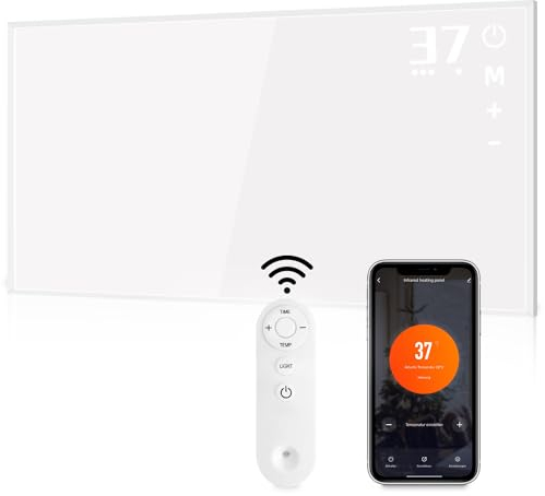 cliheet Calefacción infrarroja con termostato de 450W - Calefacción de pared infrarroja de 450W Calefacción eléctrica de bajo consumo con dispositivo autónomo y control remoto montaje en pared
