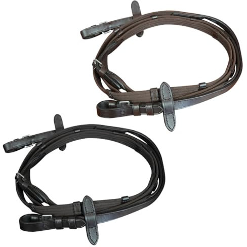 e EQUITYUM Zügel aus Leder und Stoff, hohe Qualität, hochwertige Materialien, italienisches Design, bequem und effizient (voll, schwarz)