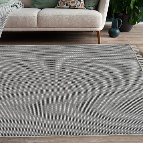 Schöner Wohnen Kollektion Teppich inkl. GRATIS Antirutschunterlage - aus 100% recycelter Baumwolle – bei 30°C waschbar – Teppich Wohnzimmer, Schlafzimmer - 160x230 cm in grau