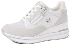 QUEEN HELENA Sneakers in Pelle Alte con Zeppa Scarpe da Ginnastica con Zip Laterale Donna QH7019 (Grigio, 39)