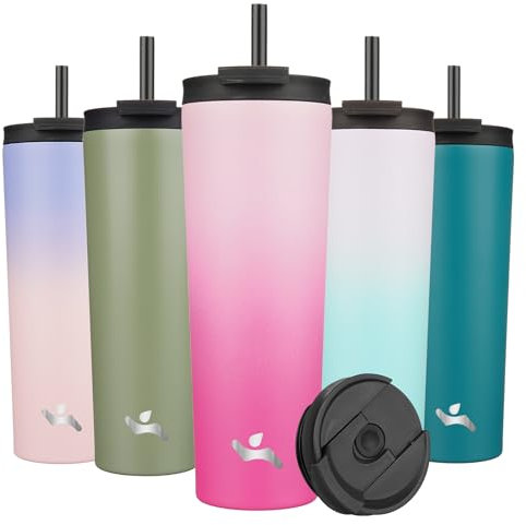 Konokyo 30OZ Insulated Tumbler with Lid and 2 Straws Stainless Steel Water Bottle Vacuum Travel Mug Coffee Cup,Cherry