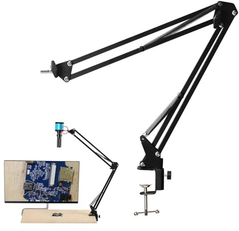 Microscope Arm Stand, Adjustable Monocular Microscope Bracket for 40mm Diameter Lens, Foldable Metal Microscope Mount with Clamp, Flexible Industrial Camera Holder
