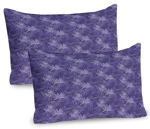 ABAKUHAUS Botanik Kissenbezug Packung mit 2, Bush von Lila Farn-Blätter im Wald Kräuter der Insel Exotische Muster, Dekorativer Standard Gedruckter Kissenbezug, 80 x 40 cm, Blau Violett