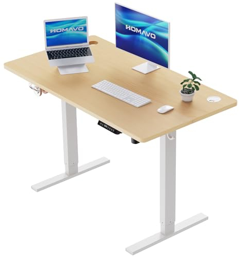 HOMAVO Höhenverstellbarer Schreibtisch 140x70cm,Schnelles Laden USB-A/Typ C,Elektrischer Schreibtisch mit Memory- und Rebound-Funktion(70–119 cm)