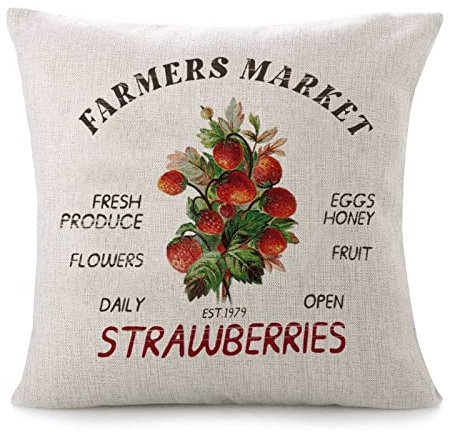 Kopfkissenbezug Farmers Market Classic Erdbeeren Vintage Kissenbezüge Mode Kissen Fall Gemütliche Zierkissenbezug Für Bett Sofa Schlafzimmer 45x45cm